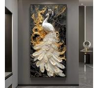 ZYZSY Lighted 3d Art Wall Decoration, Lighted Peacock Wall Fresco with Metal Picture Frame, Plug-in Power Supply 3D Wall Mural for Home, Restaurant, Hotel(White-2,60 * 120cm/23.6 * 47.2in)