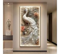 ZYZSY Lighted 3d Art Wall Decoration, Lighted Peacock Wall Fresco with Metal Picture Frame, Plug-in Power Supply 3D Wall Mural for Home, Restaurant, Hotel(White-3,70 * 140cm/27.5 * 55in)