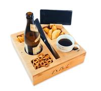 ZYZUZ® Sofa Butler Caddy with Gift Box for Him & Her - Bamboo Couch Armrest Tray Organiser with 360° Phone Holder - Ready-to-Give Present