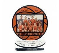 ZYZX Basketball Shaped Picture Frame with Signature Pen and Base, Thanks Coach Gift, Senior Night Gift, Coaches Appreciation Plaque, Wood, Orange, 20 x 20 cm, 4 x 6 inch Photo (basketball)