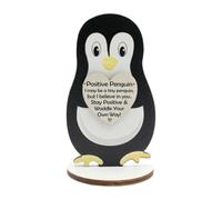 ZYZX Mini Penguin Gift Inspirational Emotional Plaque Home Decoration Funny Romantic Cute Heart Ornament Wooden Animal Plaque-Penguin Gift for Friends, Family, Lover, etc-Positive Penguin