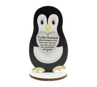 ZYZX Penguin Gift for Husband-Inspirational Emotional Plaque Home Decoration Gift Funny Romantic Cute Heart Ornament Wooden Mini Penguin Plaque-Wedding Anniversary,Valentines,Birthday Present