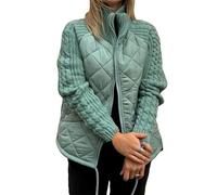 Zyzzephyr Casual Solid Color Knitted Patchwork Zipped Jacket Winter Warm Coat with Pockets, Casual Solid Color Knitted Patchwork Zipped Jacket, Women's Knit Patchwork Puffer Jacket (Light green,XL)