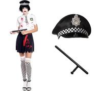 ZZ DISFRAZZES | Women's Zombie Police Costume, Police Living Dead Costume Kit Woman with Baton - Adult Zombie Police Costume for Halloween (Size M)