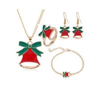 ZZ ZINFANDEL 4 Pieces Gold Jingle Bell Christmas Jewelry Sets for Women,Christmas Bell Bow Necklace Hook Earrings Gold Bow Ring Bracelet for Xmas Jewelry, Metal, alloy