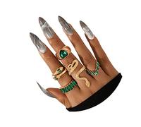 ZZ ZINFANDEL 6Pcs Gold Knuckle Snake Rings Set for Women Goth Accessories,Vintage Stackable Chain Stacking Finger Rings for Her Non-tarnish Adjustable Rings (6PCS-Green), Alloy,Gold