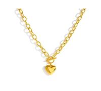 ZZ ZINFANDEL Gold Chunky Heart Pendant Necklace for Women Simple Adjustable Love Shaped Toggle Clasp Choker Trendy Puffy Heart OT Necklace Valentines Accessories, L, Metal, No Gemstone