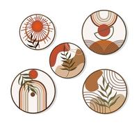 Zzbakress 5 Pcs Boho Wall Decor Farmhouse Wooden Round Bathroom Decor Vintage Boho Wall Decor Modern Aesthetic Minimalist Wooden Wall Art for Bedroom Office (Fresh, 5)