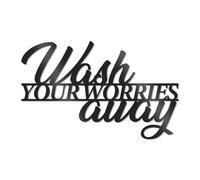 Zzbakress Wash Your Worries Away Sign Wall Decor Modern Black Metal Wall Art for Bathroom Elegant Bathroom Artwork Farmhouse Metal Wall Sign Bathroom Wall Decor (14.2 x 8.8)