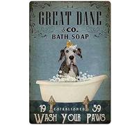 ZZBCYZSIGN Dog metal tin sign great dane co.bath soap wash your paws funny poster bathroom living room room kitchen home art wall decoration plaque, 8Inch X 12Inch