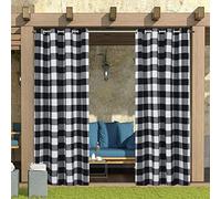 ZZBD Buffalo Check Blackout Curtains Semi Sheer Window Drapes Outdoor Waterproof Top Eyelet for Bedroom Living Room Study Office Terrace 1 Panel (Black,W42×H63inch)