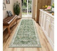 ZZBEARRQI 50x150cm Runner Rug for Hallway, Low Pile Faux Wool Hall Runners | Non Slip Washable Mats, Boho Floral Carpet Runner Rugs for Hallway, Kitchen, Laundry, Bedroom, Entrance, Green