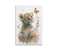 ZZBHHKAM Watercolor Animal Poster Little Lion Poster Decorative Painting Canvas Wall Posters And Art Picture Print Modern Family Bedroom Decor Posters 20x30inch(50x75cm)