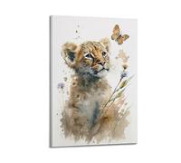 ZZBHHKAM Watercolor Animal Poster Little Lion Poster Decorative Painting Canvas Wall Posters And Art Picture Print Modern Family Bedroom Decor Posters 24x36inch(60x90cm)