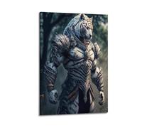 ZZBHHKAM White Tiger Warrior Art Poster Poster Decorative Painting Canvas Wall Posters And Art Picture Print Modern Family Bedroom Decor Posters 16x24inch(40x60cm)
