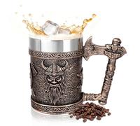 ZZBIQS Nordic Viking Beer Mugs, Horned Warrior Beer Stein, Axe Handle Tankard Gifts for Men Medieval Drinking Cup, Cool Beer Stein for Home Bar Norse Mythology Poetic Gothic Decor
