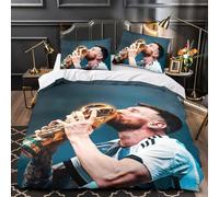 ZZBNECAKE Messi 3D Print Football Duvet Cover Comforter Covers for Boys Girls Quilt Cover Bedding Set with Zipper Closure with Pillow Cases Soft Microfiber 2 Pieces Single（140x200cm）