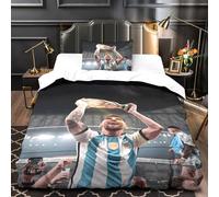 ZZBNECAKE Messi 3D Print Football Duvet Cover Comforter Covers for Boys Girls Quilt Cover Bedding Set with Zipper Closure with Pillow Cases Soft Microfiber 2 Pieces Single（135x200cm）