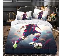 ZZBNECAKE Messi 3D Print Football Duvet Cover Comforter Covers for Boys Girls Quilt Cover Bedding Set with Zipper Closure with Pillow Cases Soft Microfiber 2 Pieces Single（140x200cm）