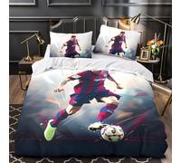ZZBNECAKE Messi 3D Print Football Duvet Cover Comforter Covers for Boys Girls Quilt Cover Bedding Set with Zipper Closure with Pillow Cases Soft Microfiber 3 Pieces Double(200x200cm)