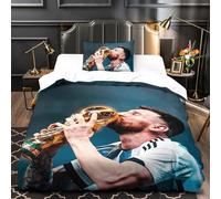 ZZBNECAKE Messi 3D Print Football Duvet Cover Comforter Covers for Boys Girls Quilt Cover Bedding Set with Zipper Closure with Pillow Cases Soft Microfiber 2 Pieces Single（135x200cm）