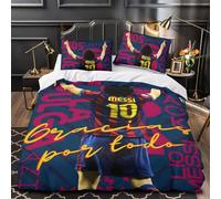 ZZBNECAKE Messi 3D Print Football Duvet Cover Comforter Covers for Boys Girls Quilt Cover Bedding Set with Zipper Closure with Pillow Cases Soft Microfiber 2 Pieces Single（140x200cm）