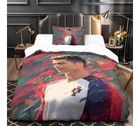 ZZBNECAKE Ronaldo 3D Print Football Quilt Cover Duvet Cover Comforter Covers for Boys Girls Soft Microfiber Bedding Set with Pillow Cases with Zipper Closure 2 Pieces Single(135x200cm)