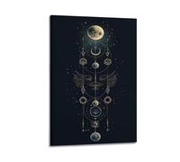 ZZBXSJ Minimalist Abstract Canvas Wall Art Prints Picture - Boho Moon Phases Poster with Celestial Symbols And Wings Room Decor Artwork Posters 08x12inch(20x30cm)