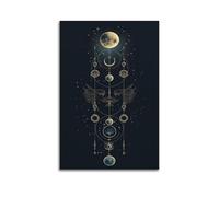 ZZBXSJ Minimalist Abstract Canvas Wall Art Prints Picture - Boho Moon Phases Poster with Celestial Symbols And Wings Room Decor Artwork Posters 24x36inch(60x90cm)