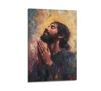 ZZBXSJ Minimalist Abstract Canvas Wall Art Prints Picture - Oil Painting Style Jesus Prayerful Poster, Devotional Art for Believers Room Decor Artwork Posters 16x24inch(40x60cm)