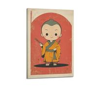 ZZBXSJ Minimalist Abstract Canvas Wall Art Prints Picture - Retro Anime - Style Children's Poster of Little Monk with Scrolls Room Decor Artwork Posters 08x12inch(20x30cm)
