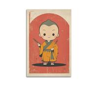 ZZBXSJ Minimalist Abstract Canvas Wall Art Prints Picture - Retro Anime - Style Children's Poster of Little Monk with Scrolls Room Decor Artwork Posters 12x18inch(30x45cm)