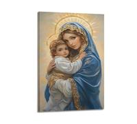 ZZBXSJ Minimalist Abstract Canvas Wall Art Prints Picture - Spiritual Virgin Mary Poster with Divine Halo And Embrace Room Decor Artwork Posters 12x18inch(30x45cm)
