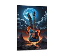 ZZBXSJ Minimalist Abstract Canvas Wall Art Prints Picture - Surrealism Music Poster with Electric Guitar And Lunar Volcanic Scene Room Decor Artwork Posters 08x12inch(20x30cm)