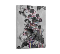 ZZBXSJ Minimalist Abstract Canvas Wall Art Prints Picture - Surrealist Animal Poster with Man Eating Rainbow Noodles And Birds Room Decor Artwork Posters 16x24inch(40x60cm)