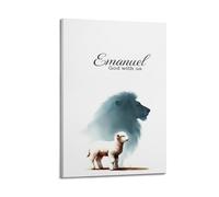 ZZBXSJ Minimalist Abstract Canvas Wall Art Prints Picture - Watercolor Animal Poster with Lamb And Lion, Emanuel God with Us Quote Room Decor Artwork Posters 24x36inch(60x90cm)