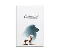 ZZBXSJ Minimalist Abstract Canvas Wall Art Prints Picture - Watercolor Animal Poster with Lamb And Lion, Emanuel God with Us Quote Room Decor Artwork Posters 12x18inch(30x45cm)
