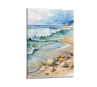 ZZBXSJ Minimalist Abstract Canvas Wall Art Prints Picture - Watercolor Seascape Poster with Beach Shells for Coastal Vibe Room Decor Artwork Posters 16x24inch(40x60cm)