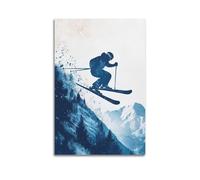ZZBXSJ Minimalist Abstract Canvas Wall Art Prints Picture - Watercolor Skiing Sport Poster Dynamic Skier in Mountain Landscape Room Decor Artwork Posters 24x36inch(60x90cm)