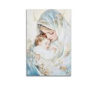 ZZBXSJ Minimalist Abstract Canvas Wall Art Prints Picture - Watercolor Virgin Mary Poster with Baby Jesus Cuddling Room Decor Artwork Posters 20x30inch(50x75cm)