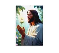 ZZBXSJ Modern Family Posters Wall Decor Artwork - Catholic Jesus Praying with Flower Like Flame Portrait Canvas Art Prints Pictures 20x30inch(50x75cm) Unframe-style
