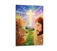 ZZBXSJ Modern Family Posters Wall Decor Artwork - Christian Jesus Facing Lion Portrait Canvas Art Prints Pictures 20x30inch(50x75cm) Frame-style