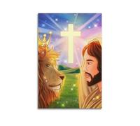 ZZBXSJ Modern Family Posters Wall Decor Artwork - Christian Jesus Facing Lion Portrait Canvas Art Prints Pictures 12x18inch(30x45cm) Unframe-style