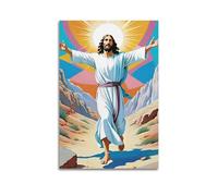 ZZBXSJ Modern Family Posters Wall Decor Artwork - Christian Jesus Striding in Desert with Radiant Halo Portrait Canvas Art Prints Pictures 12x18inch(30x45cm) Unframe-style