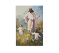ZZBXSJ Modern Family Posters Wall Decor Artwork - Christian Jesus Walking with Children Portrait Canvas Art Prints Pictures 16x24inch(40x60cm) Unframe-style