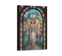 ZZBXSJ Poster Frame Canvas Wall Art Prints for Living Room Decor - Christianity Art Poster Angel in A Stained Glass Window Style 12x18inch(30x45cm) Picture Frame Artwork