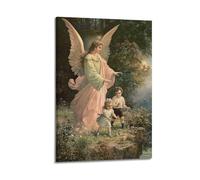 ZZBXSJ Poster Frame Canvas Wall Art Prints for Living Room Decor - Christianity Art Poster Angel Protecting Children 12x18inch(30x45cm) Picture Frame Artwork
