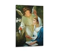 ZZBXSJ Poster Frame Canvas Wall Art Prints for Living Room Decor - Christianity Art Poster Angel with Lily Beside A Reading Woman 12x18inch(30x45cm) Picture Frame Artwork