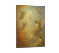 ZZBXSJ Poster Frame Canvas Wall Art Prints for Living Room Decor - Christianity Art Poster Angels in The Heavenly Realm with Stairway 16x24inch(40x60cm) Picture Frame Artwork