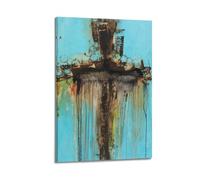 ZZBXSJ Poster Frame Canvas Wall Art Prints for Living Room Decor - Religious Posters Abstract Cross with Brown Drips on Blue Background Poster 12x18inch(30x45cm) Picture Frame Artwork